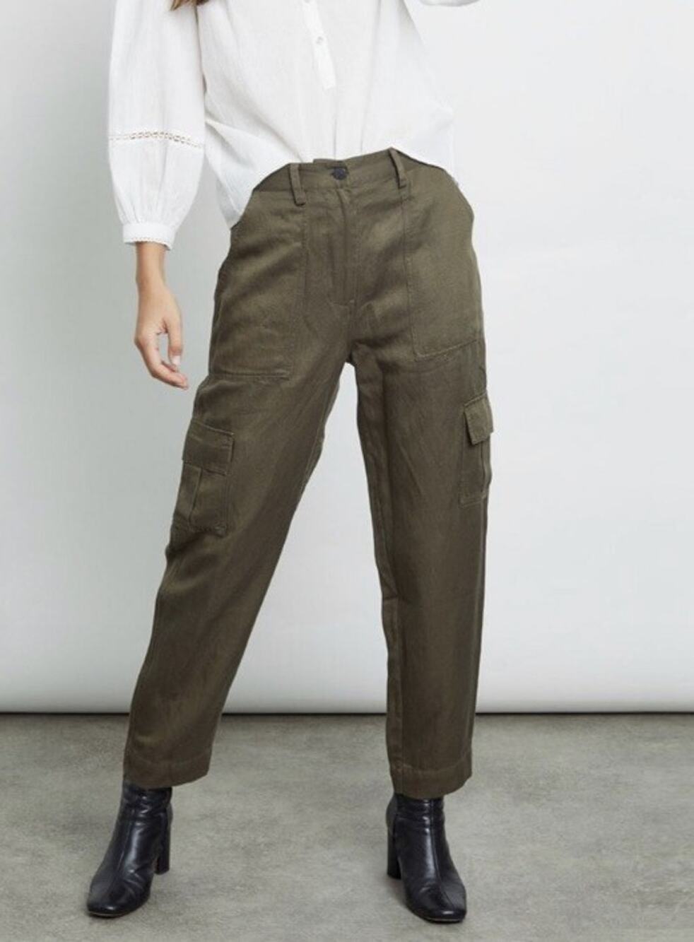 Rails Olive Green Linen Blend Straight Leg Cargo Pants Size Medium 28W